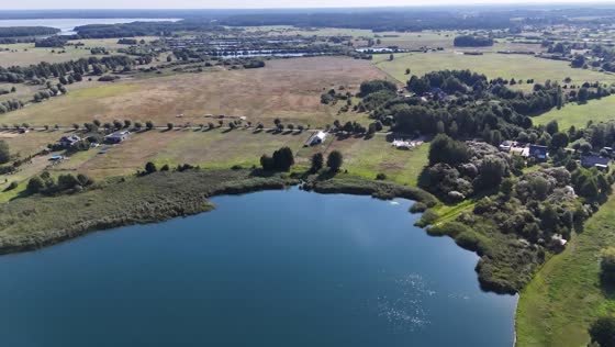 Panorama z drona: jezioro Wielimie i działki w Marcelinie, w tle Szczecinek